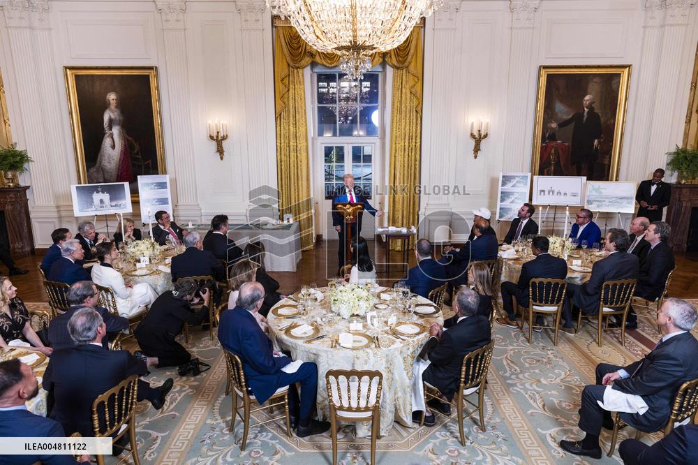 Trump speaks at a fundraiser for his ballroom extension