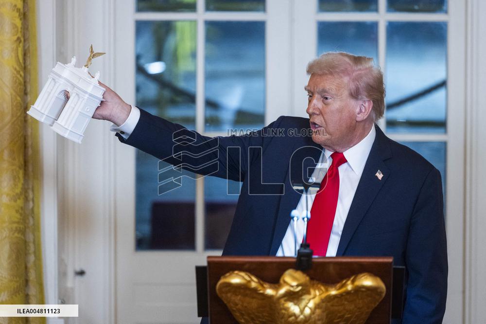 Trump speaks at a fundraiser for his ballroom extension