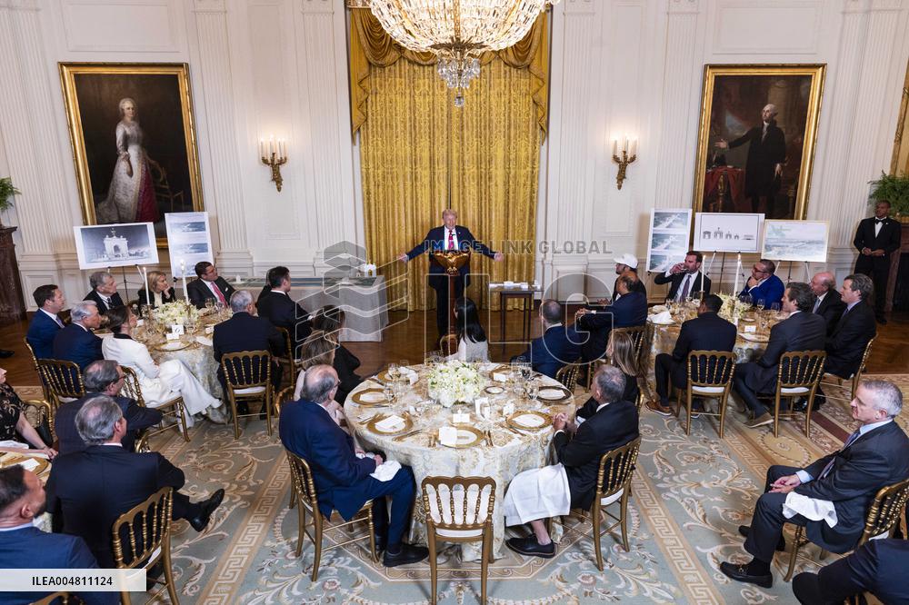 Trump speaks at a fundraiser for his ballroom extension