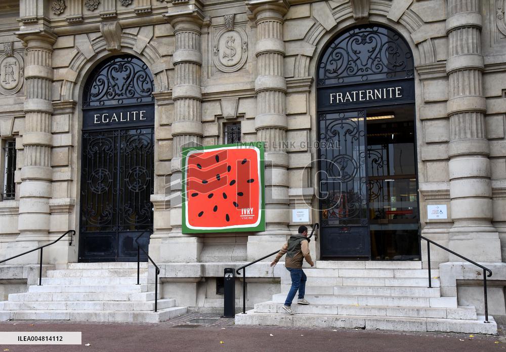 The Watermelon Design Placed On the Facade Of Town Hall - Ivry Sur Seine