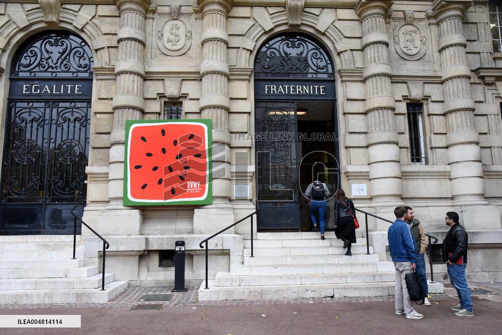The Watermelon Design Placed On the Facade Of Town Hall - Ivry Sur Seine