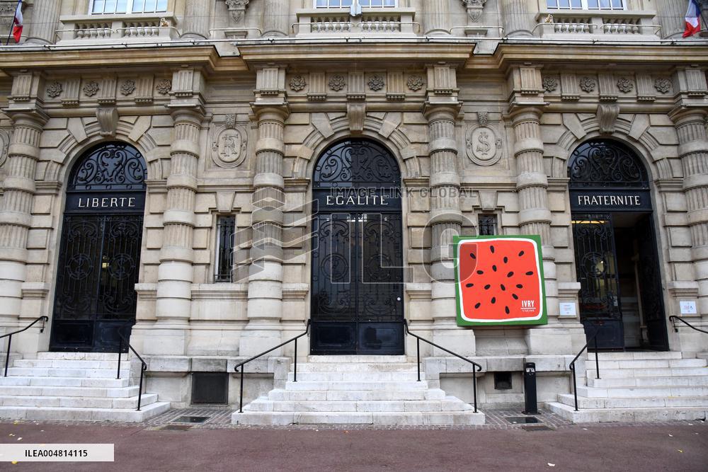 The Watermelon Design Placed On the Facade Of Town Hall - Ivry Sur Seine