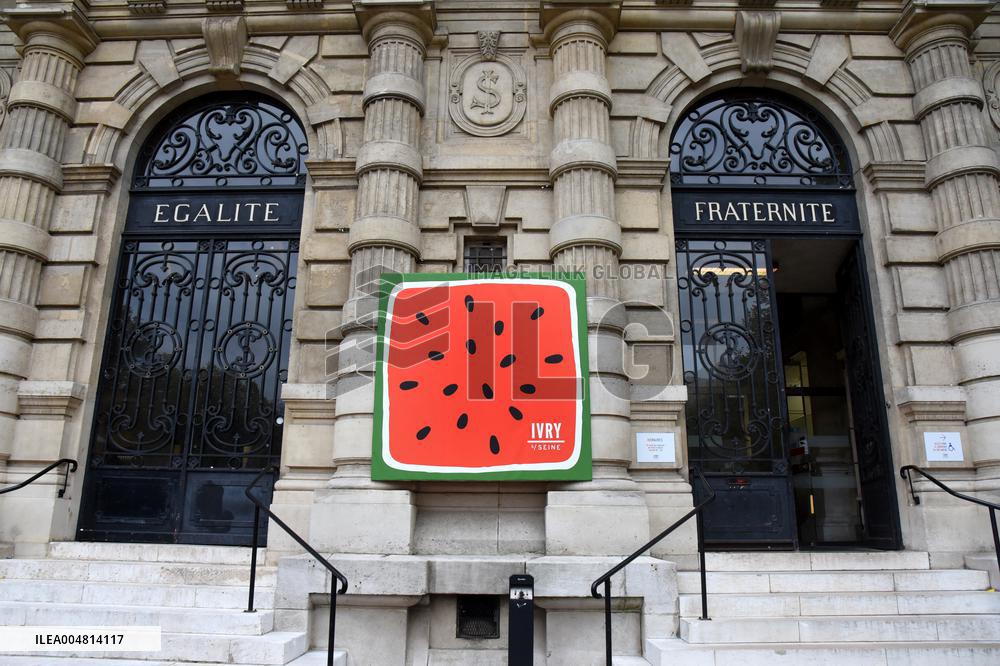 The Watermelon Design Placed On the Facade Of Town Hall - Ivry Sur Seine