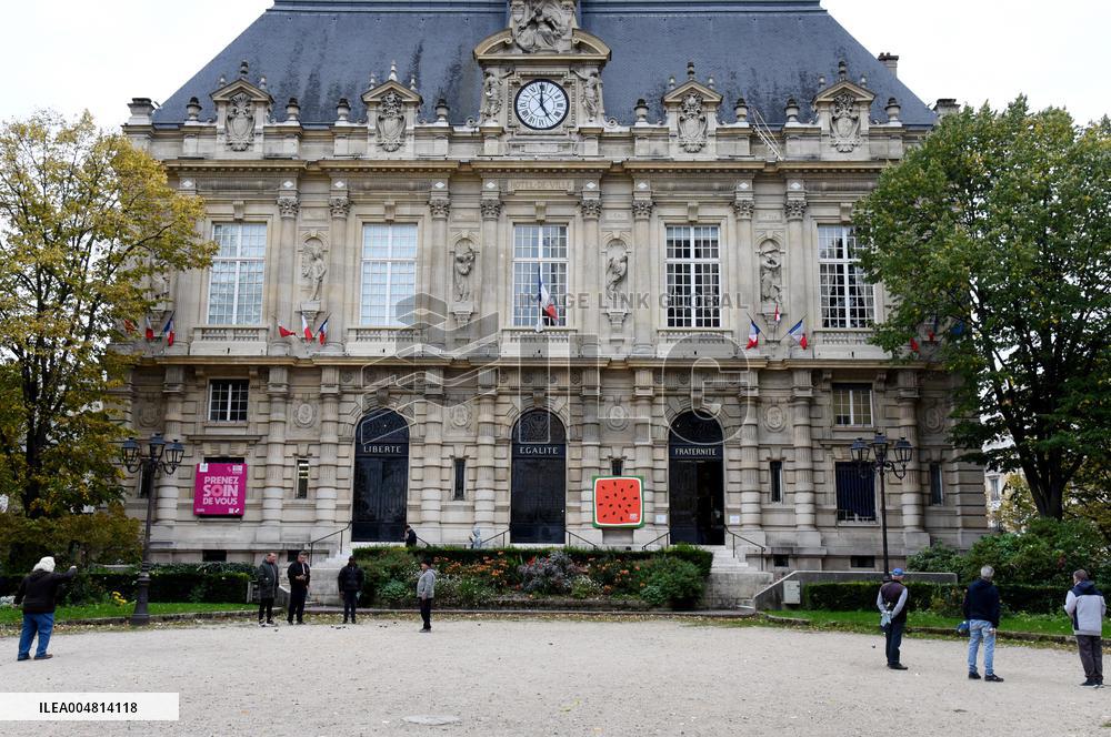 The Watermelon Design Placed On the Facade Of Town Hall - Ivry Sur Seine