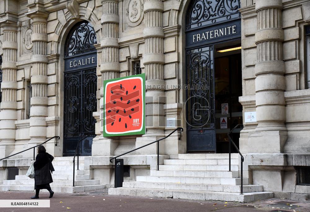 The Watermelon Design Placed On the Facade Of Town Hall - Ivry Sur Seine