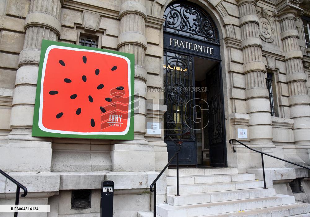 The Watermelon Design Placed On the Facade Of Town Hall - Ivry Sur Seine