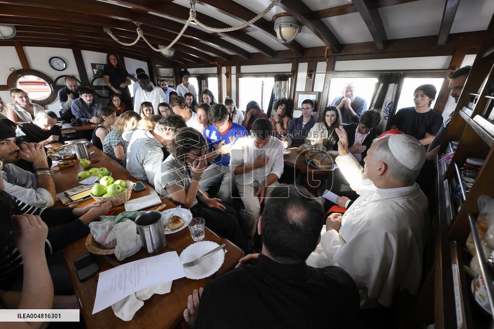 Pope Leo XIV visits Peace Training Ship at Ostia Harbour - Italy