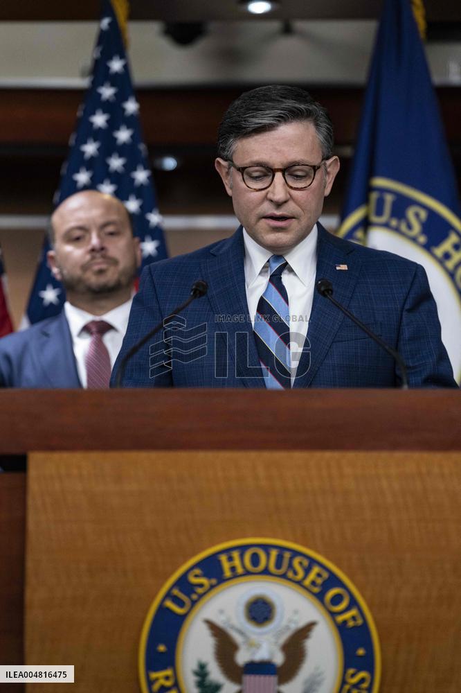 House Speaker Mike Johnson, R-La. daily   press conference on Capitol Hill,