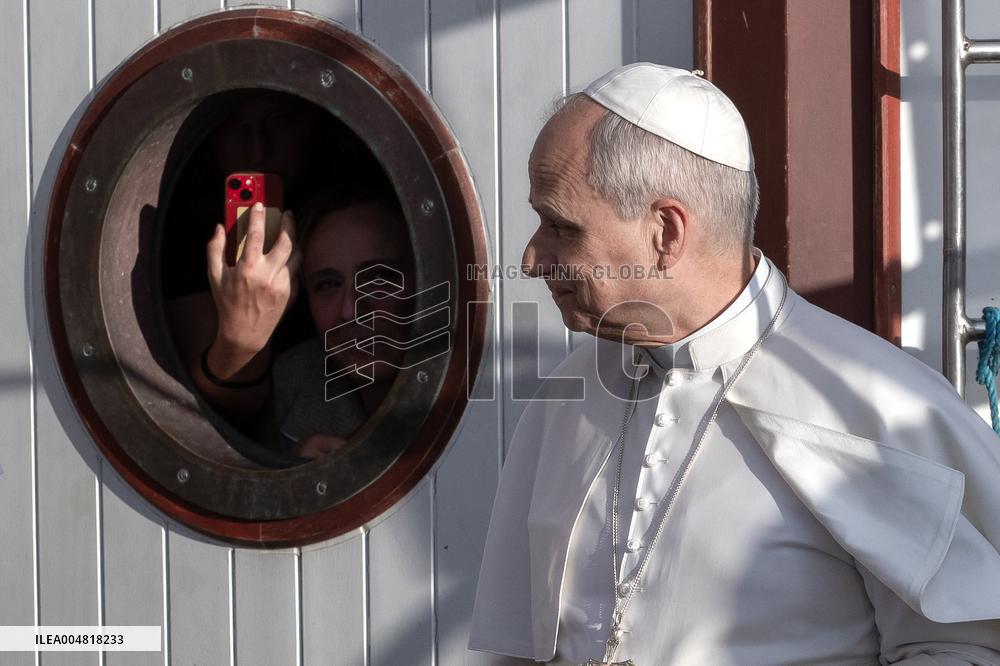 Pope Leo XIV Visits The Med 25 Bel Espoir Peace Training Ship - Italy