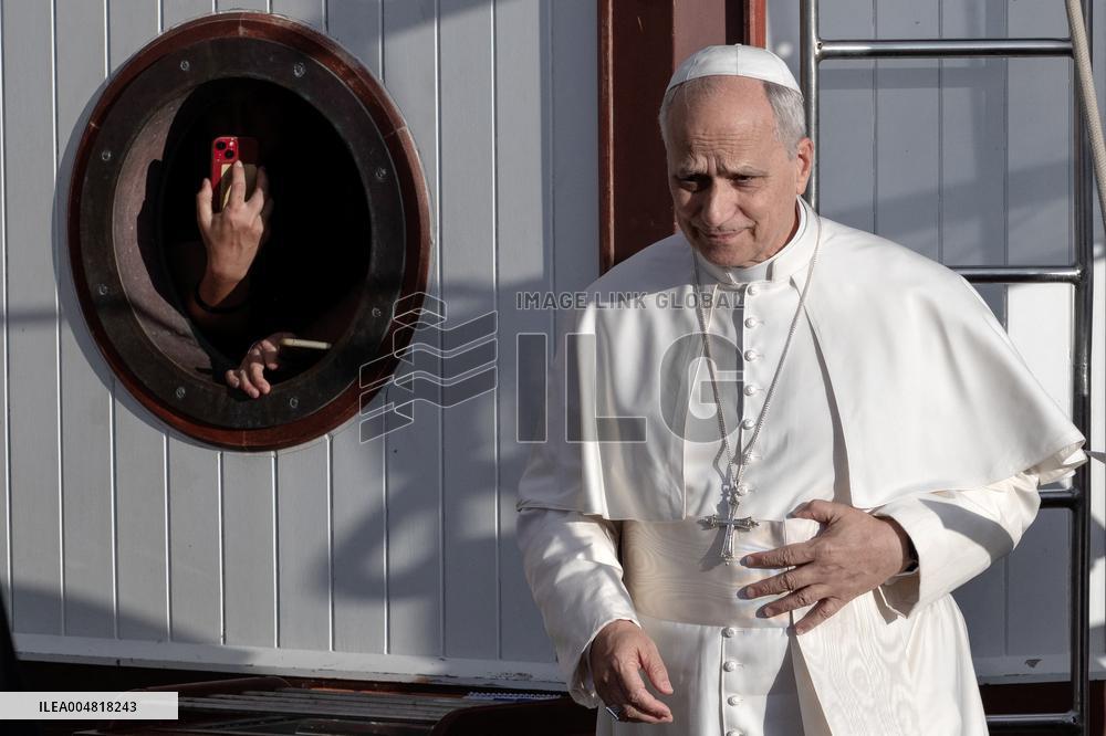 Pope Leo XIV Visits The Med 25 Bel Espoir Peace Training Ship - Italy