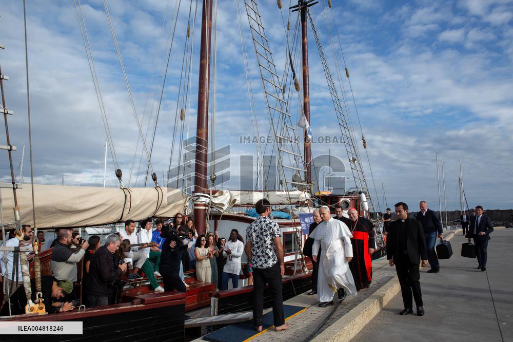 Pope Leo XIV Visits The Med 25 Bel Espoir Peace Training Ship - Italy