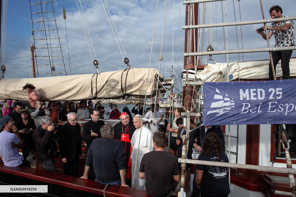 Pope Leo XIV Visits The Med 25 Bel Espoir Peace Training Ship - Italy