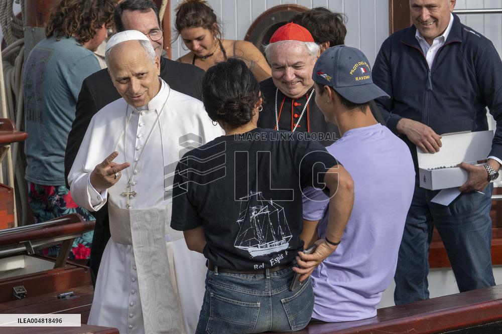 Pope Leo XIV Visits The Med 25 Bel Espoir Peace Training Ship - Italy