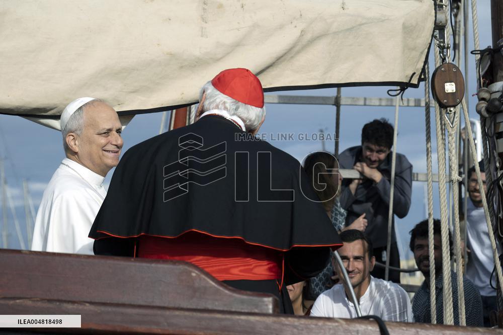 Pope Leo XIV Visits The Med 25 Bel Espoir Peace Training Ship - Italy
