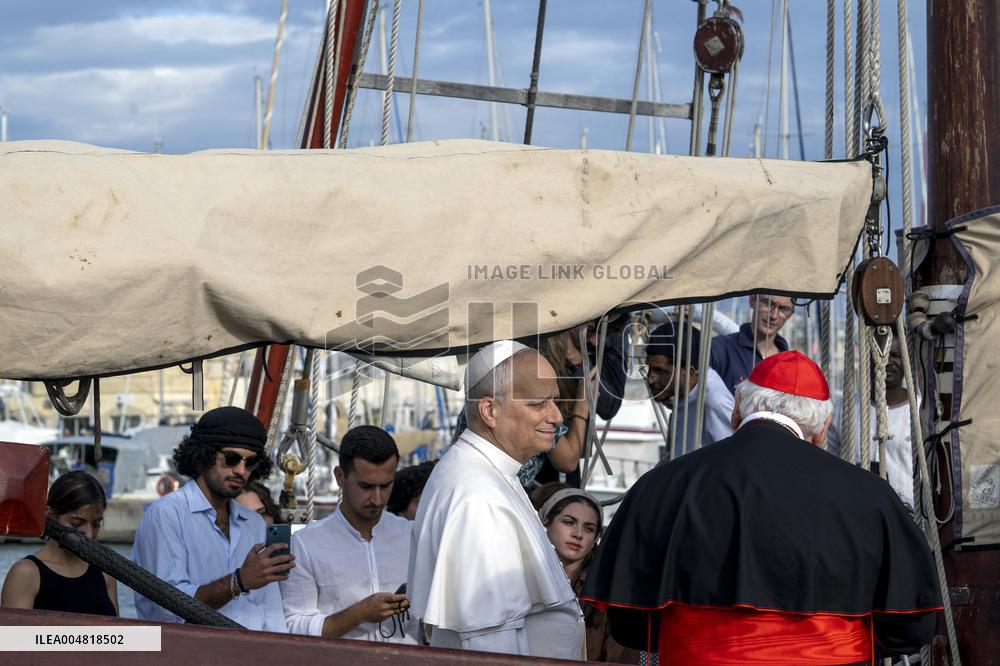 Pope Leo XIV Visits The Med 25 Bel Espoir Peace Training Ship - Italy