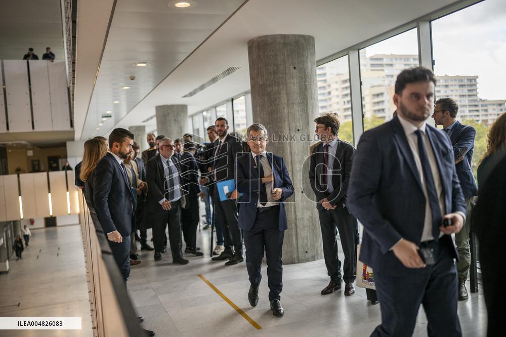 Gerald Darmanin Visits The Nanterre Court Near Paris