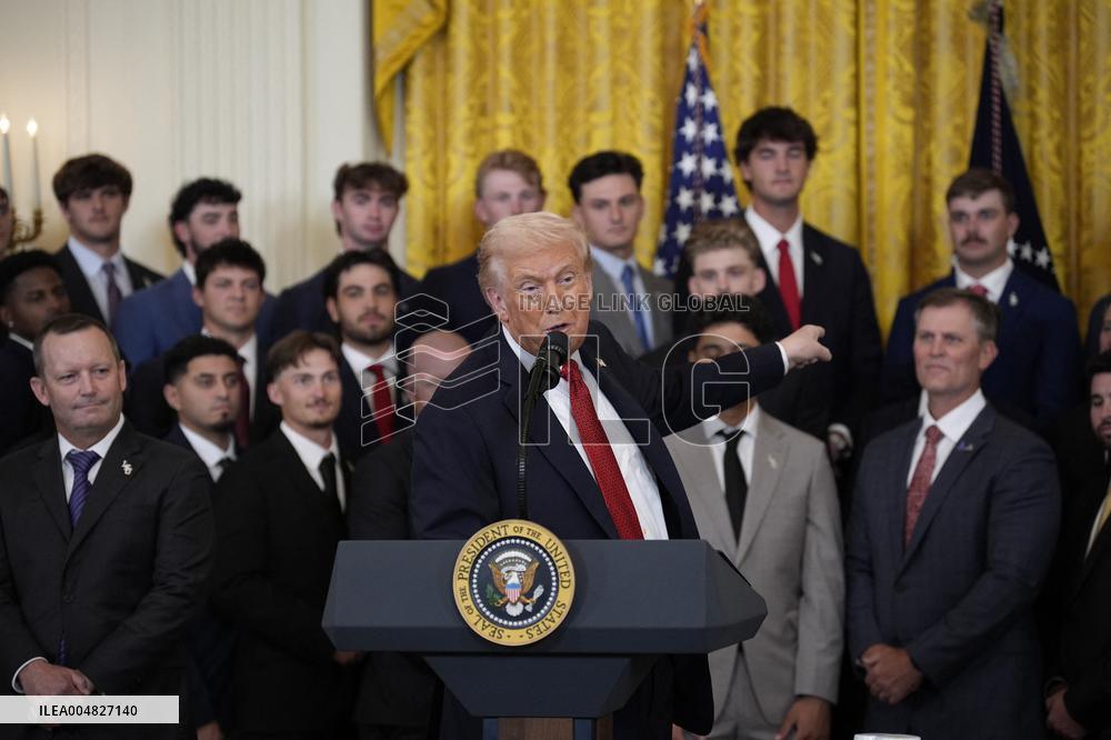 Trump participates in a visit with the LSU and LSU Shreveport Baseball Champions