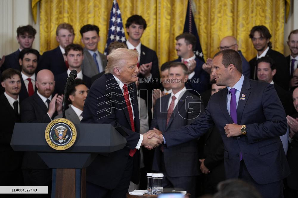 Trump participates in a visit with the LSU and LSU Shreveport Baseball Champions