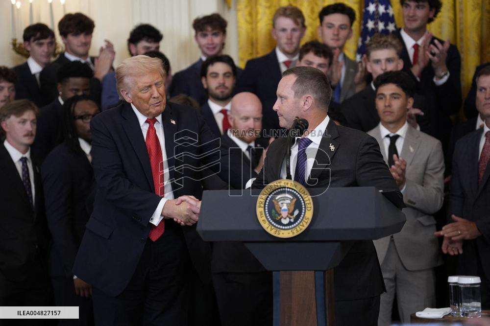 Trump participates in a visit with the LSU and LSU Shreveport Baseball Champions