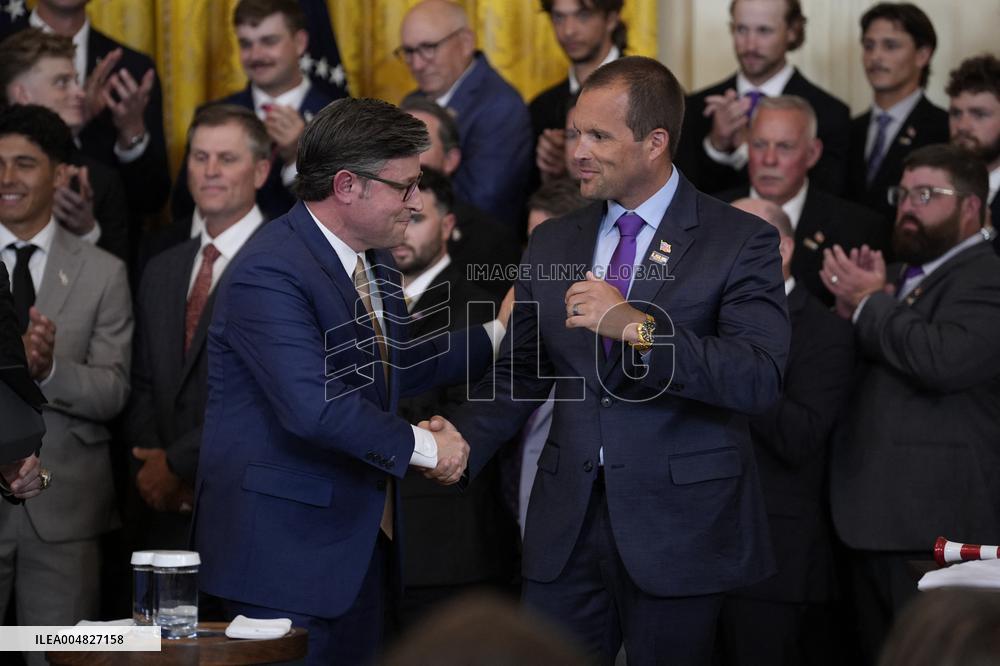 Trump participates in a visit with the LSU and LSU Shreveport Baseball Champions