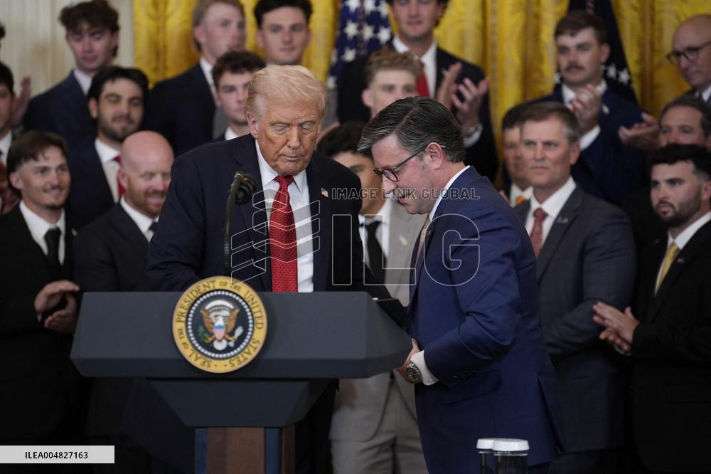 Trump participates in a visit with the LSU and LSU Shreveport Baseball Champions