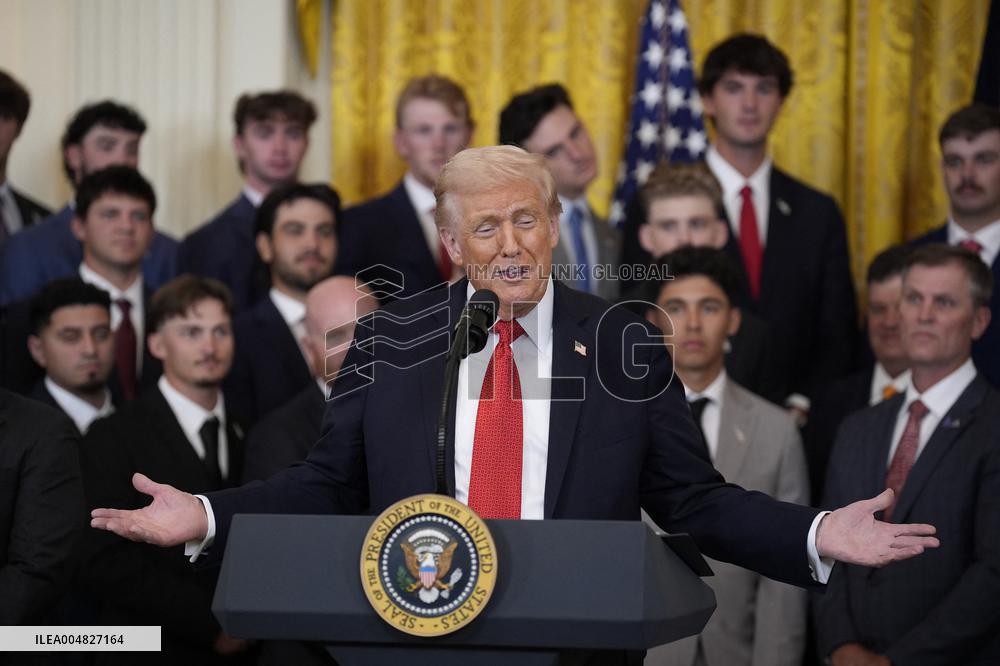 Trump participates in a visit with the LSU and LSU Shreveport Baseball Champions