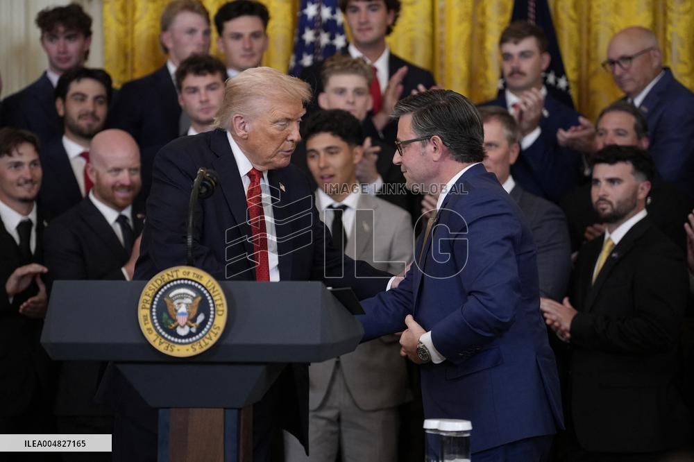 Trump participates in a visit with the LSU and LSU Shreveport Baseball Champions