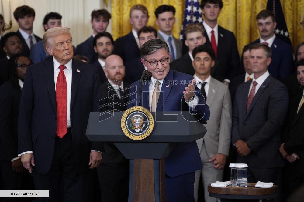 Trump participates in a visit with the LSU and LSU Shreveport Baseball Champions