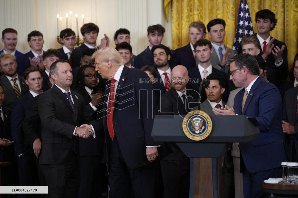 Trump participates in a visit with the LSU and LSU Shreveport Baseball Champions