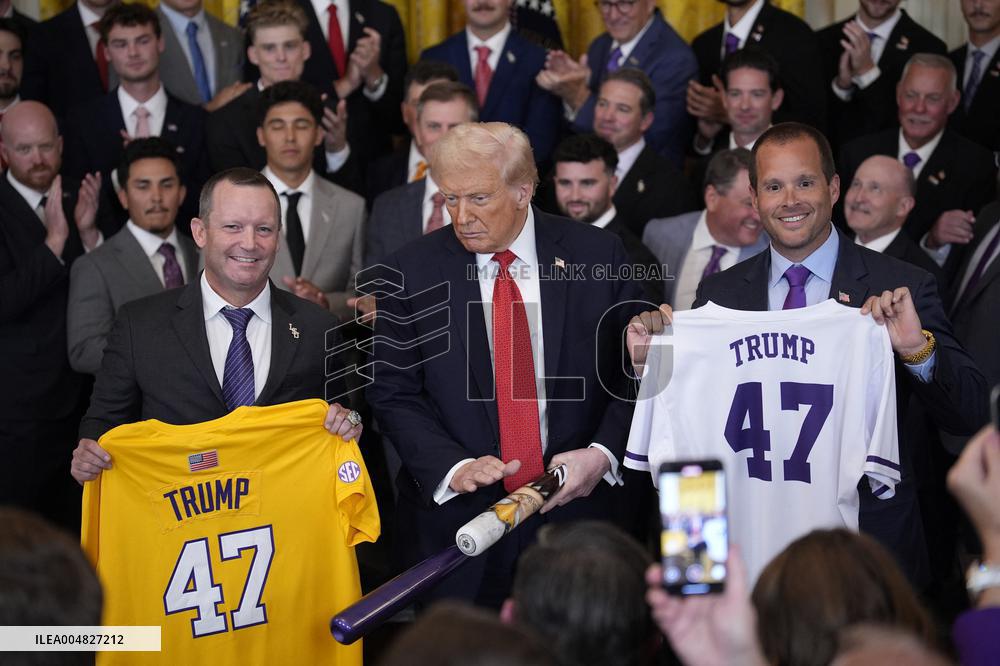 Trump participates in a visit with the LSU and LSU Shreveport Baseball Champions