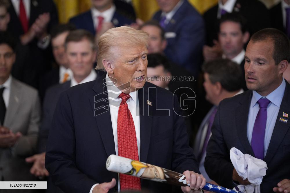 Trump participates in a visit with the LSU and LSU Shreveport Baseball Champions