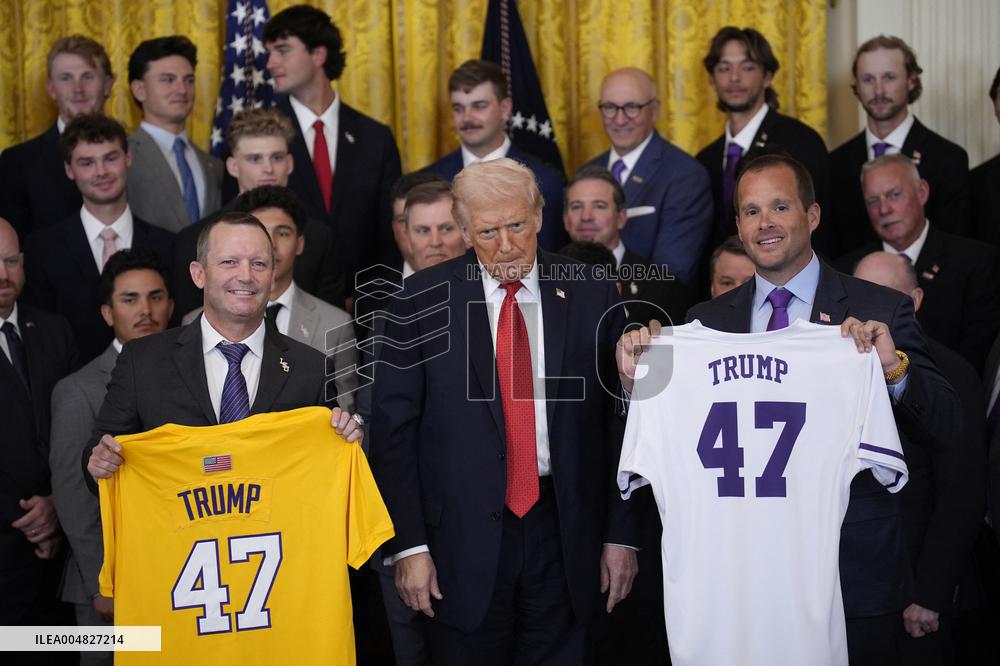 Trump participates in a visit with the LSU and LSU Shreveport Baseball Champions