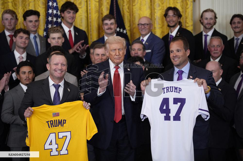 Trump participates in a visit with the LSU and LSU Shreveport Baseball Champions