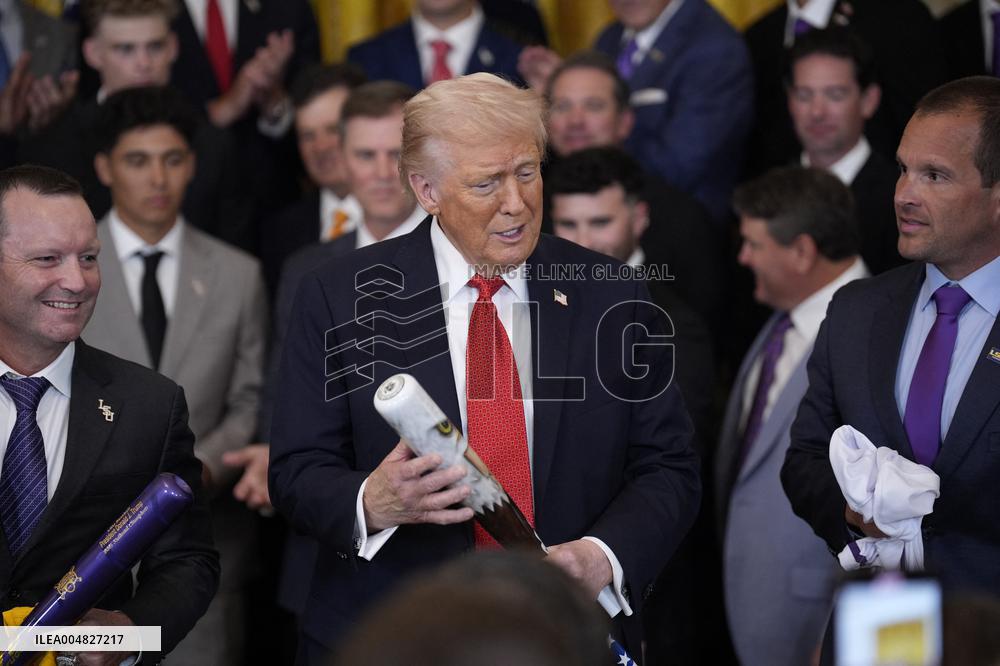 Trump participates in a visit with the LSU and LSU Shreveport Baseball Champions