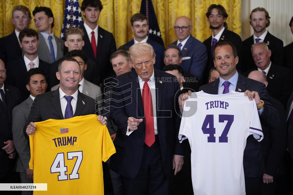 Trump participates in a visit with the LSU and LSU Shreveport Baseball Champions