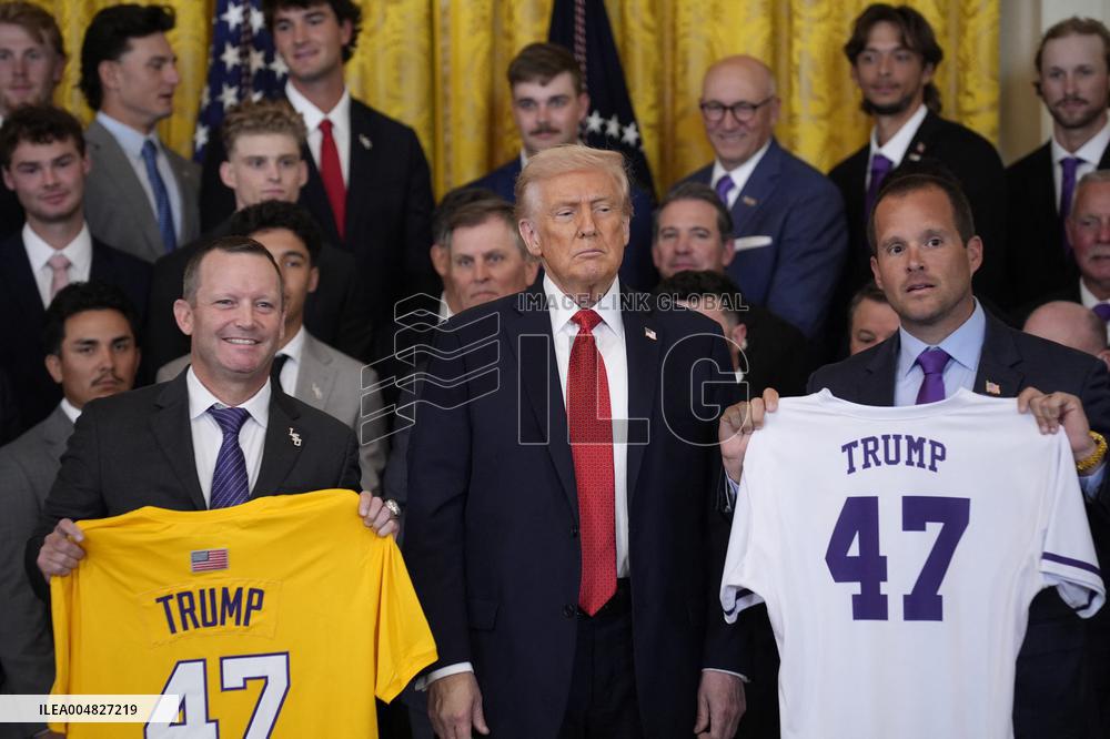Trump participates in a visit with the LSU and LSU Shreveport Baseball Champions