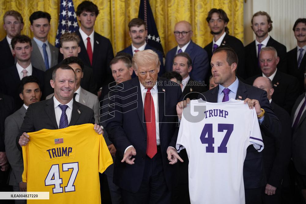 Trump participates in a visit with the LSU and LSU Shreveport Baseball Champions