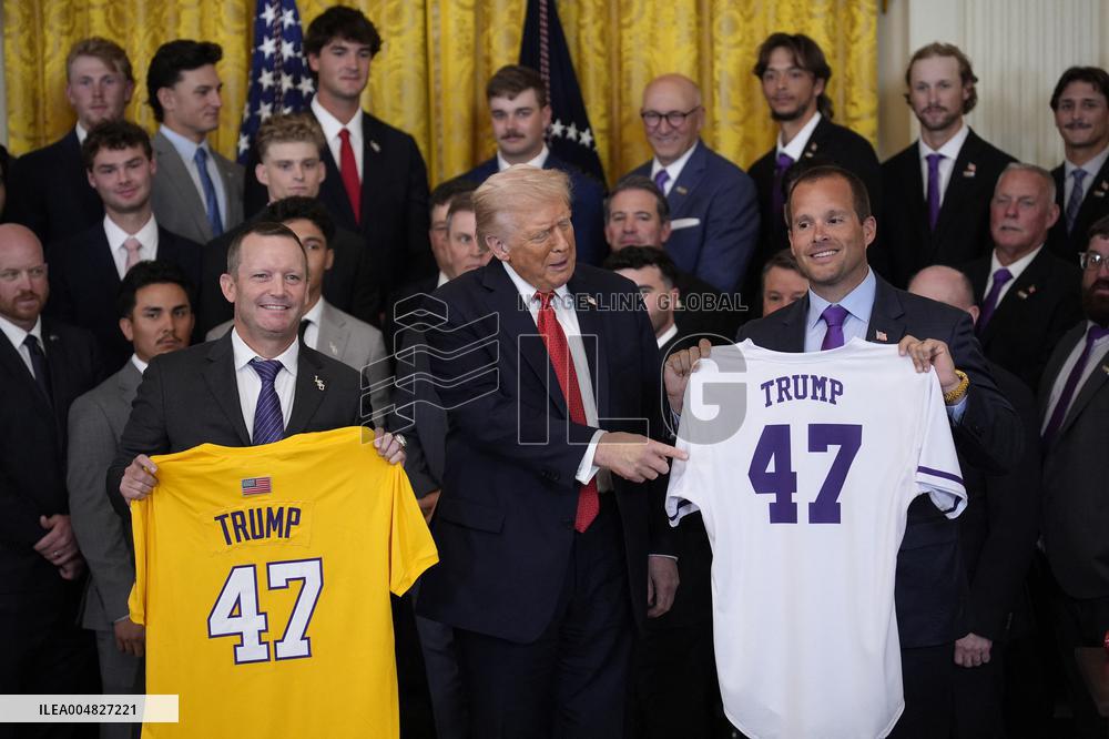 Trump participates in a visit with the LSU and LSU Shreveport Baseball Champions