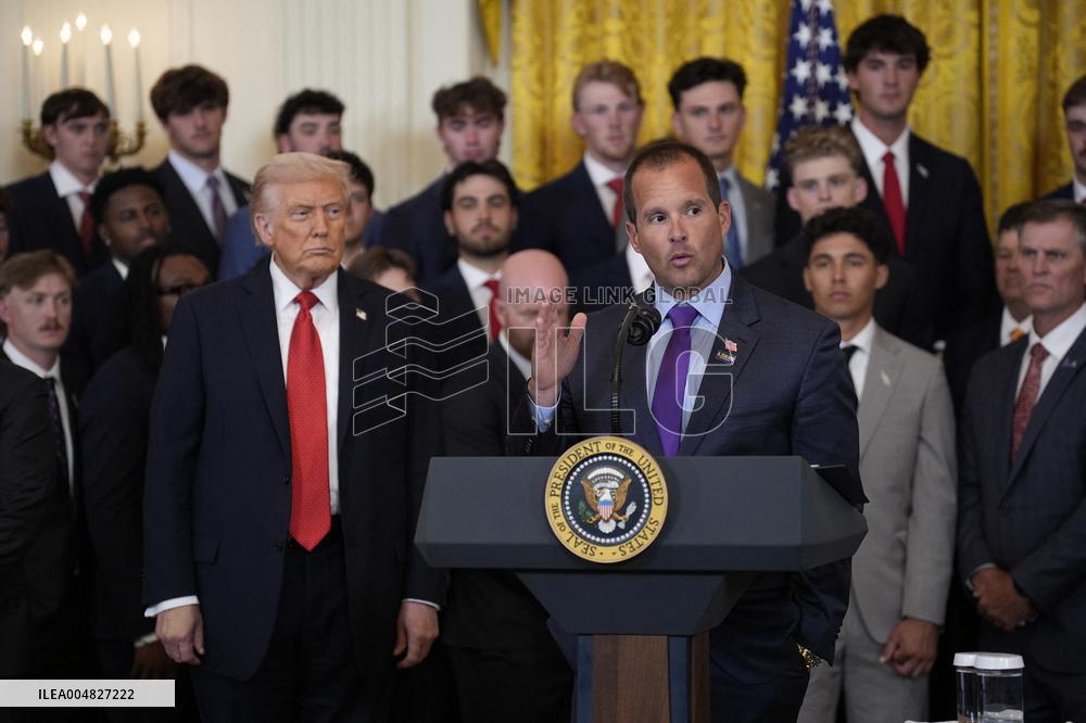Trump participates in a visit with the LSU and LSU Shreveport Baseball Champions