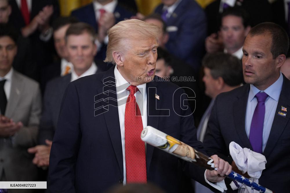 Trump participates in a visit with the LSU and LSU Shreveport Baseball Champions