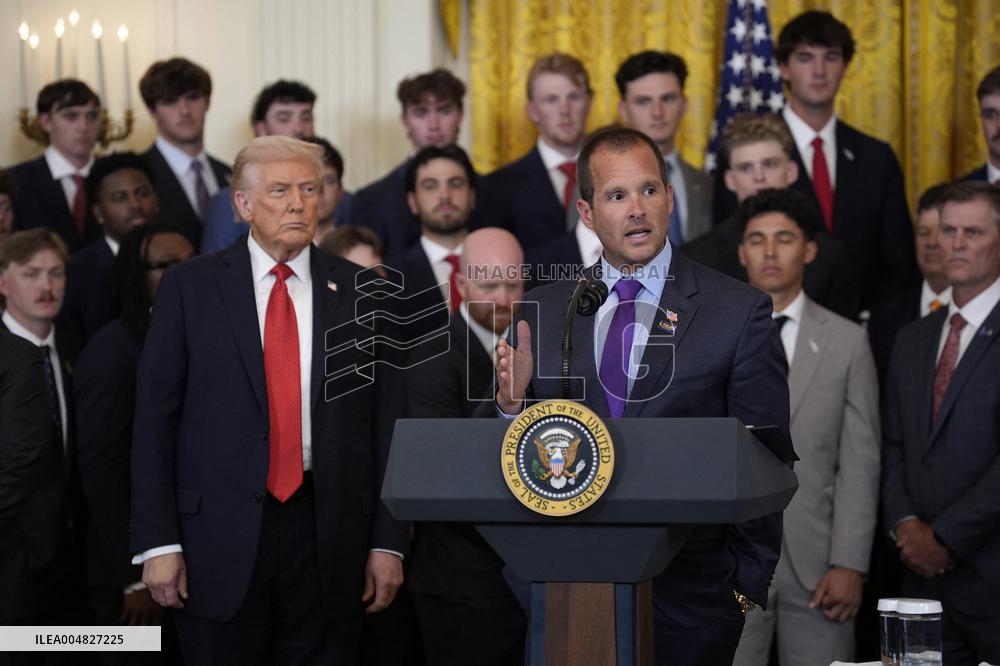 Trump participates in a visit with the LSU and LSU Shreveport Baseball Champions