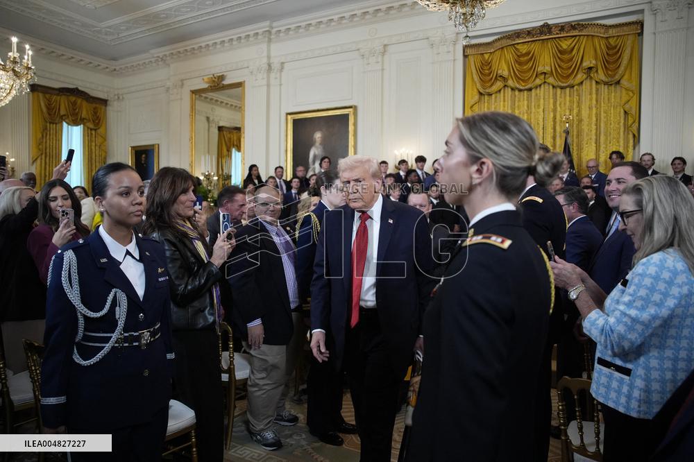 Trump participates in a visit with the LSU and LSU Shreveport Baseball Champions