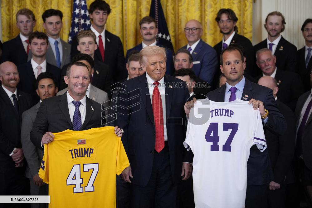 Trump participates in a visit with the LSU and LSU Shreveport Baseball Champions