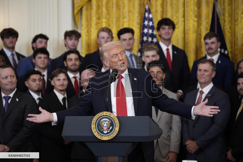 Trump participates in a visit with the LSU and LSU Shreveport Baseball Champions