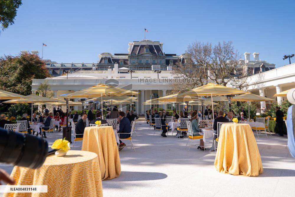 President Trump At Lunch With Republican Senators In The Rose Garden - DC