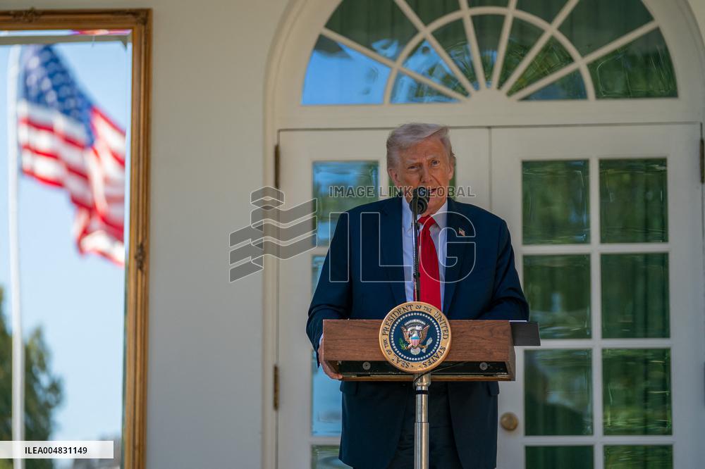 President Trump At Lunch With Republican Senators In The Rose Garden - DC