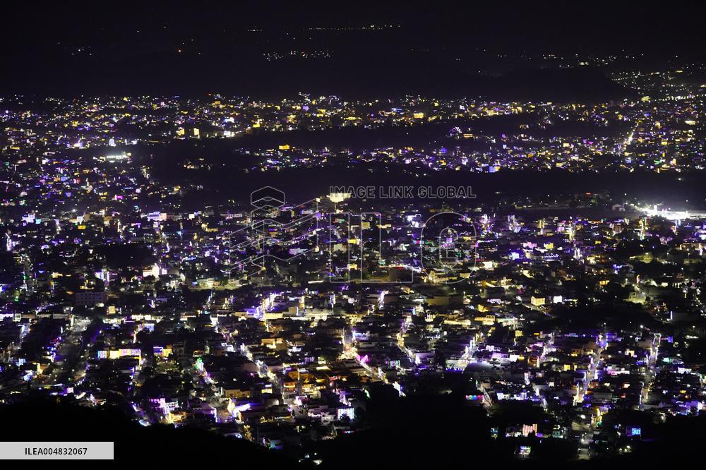 Residential Areas Illuminated During Diwali Festival - India