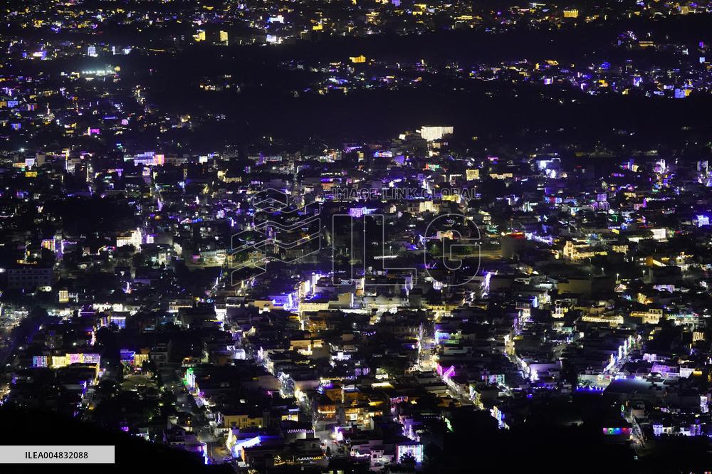 Residential Areas Illuminated During Diwali Festival - India