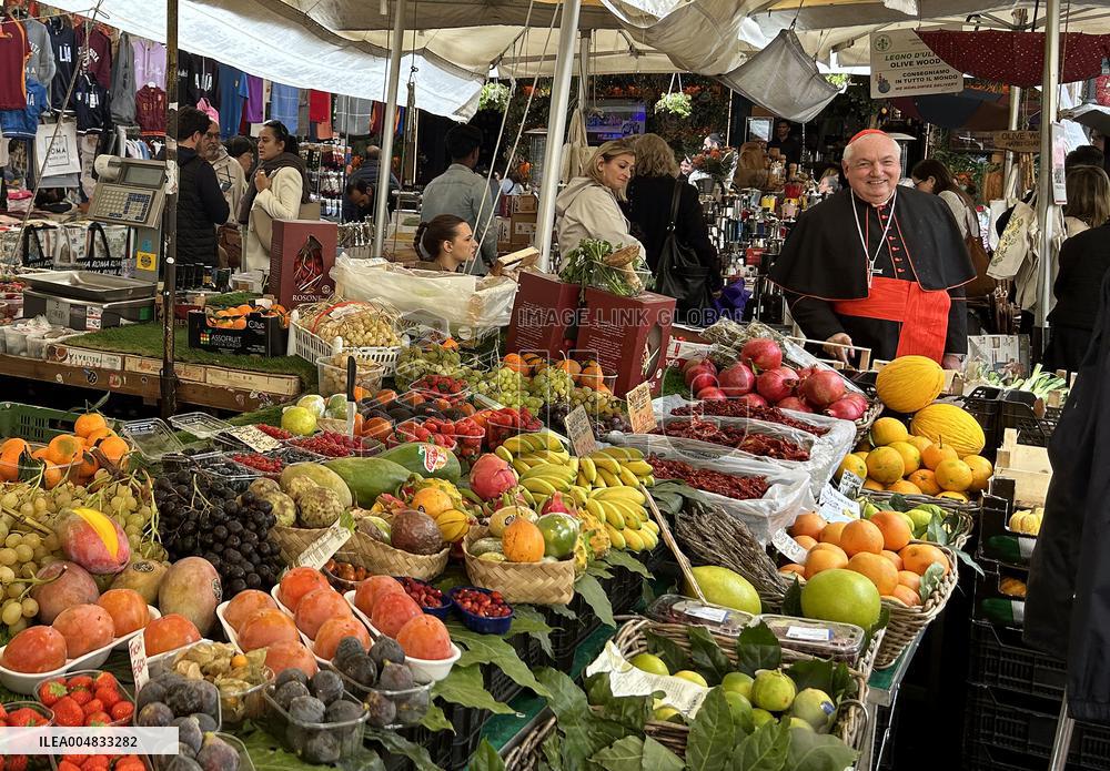 Cardinal Jean-Marc Aveline At A Market in Rome