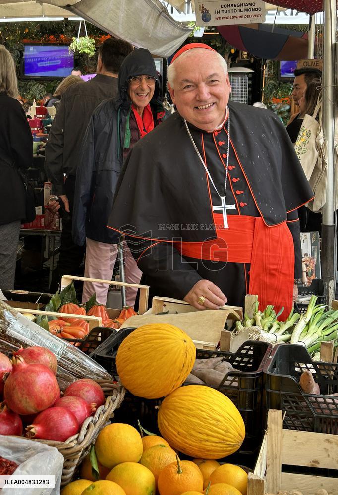 Cardinal Jean-Marc Aveline At A Market in Rome